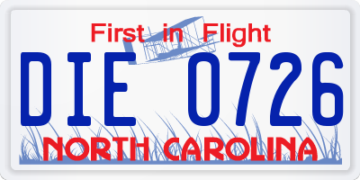 NC license plate DIE0726