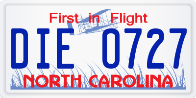 NC license plate DIE0727