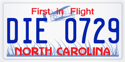 NC license plate DIE0729
