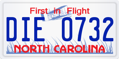 NC license plate DIE0732