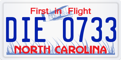 NC license plate DIE0733