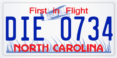 NC license plate DIE0734