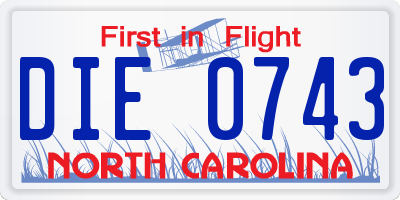 NC license plate DIE0743