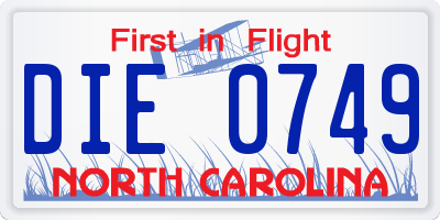 NC license plate DIE0749