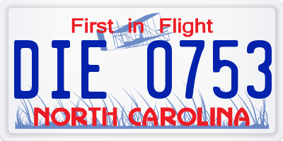 NC license plate DIE0753