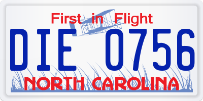 NC license plate DIE0756