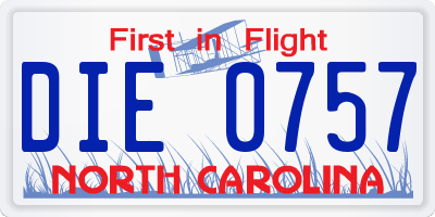 NC license plate DIE0757