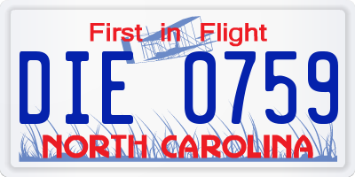 NC license plate DIE0759