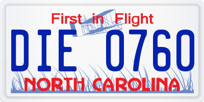 NC license plate DIE0760