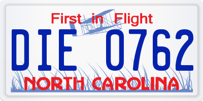 NC license plate DIE0762