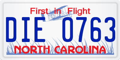 NC license plate DIE0763