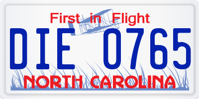 NC license plate DIE0765