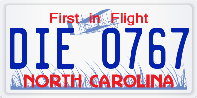 NC license plate DIE0767