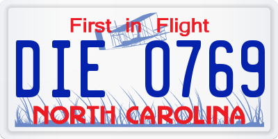 NC license plate DIE0769