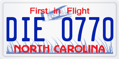 NC license plate DIE0770