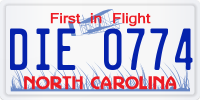 NC license plate DIE0774