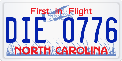 NC license plate DIE0776