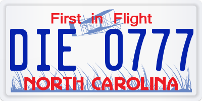 NC license plate DIE0777
