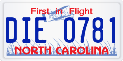 NC license plate DIE0781