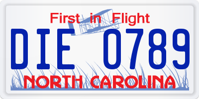 NC license plate DIE0789