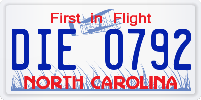 NC license plate DIE0792