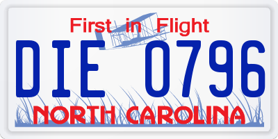 NC license plate DIE0796