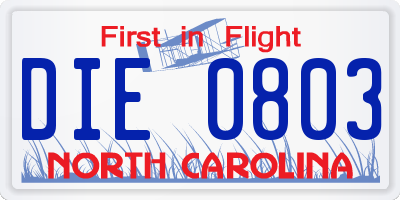NC license plate DIE0803