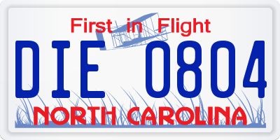 NC license plate DIE0804