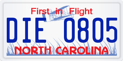 NC license plate DIE0805