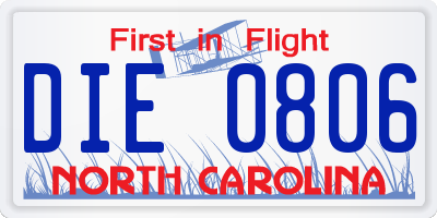NC license plate DIE0806