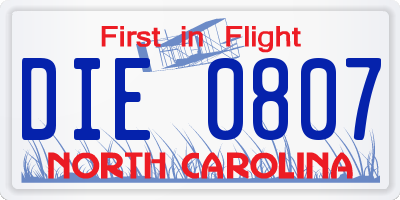 NC license plate DIE0807