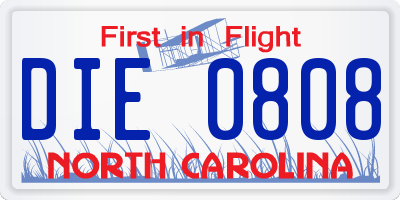 NC license plate DIE0808