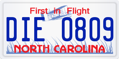 NC license plate DIE0809