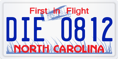 NC license plate DIE0812