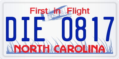 NC license plate DIE0817