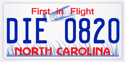 NC license plate DIE0820