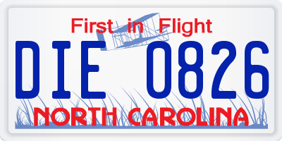 NC license plate DIE0826