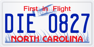 NC license plate DIE0827