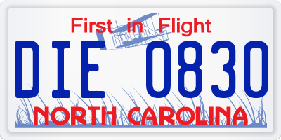 NC license plate DIE0830