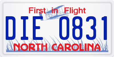 NC license plate DIE0831