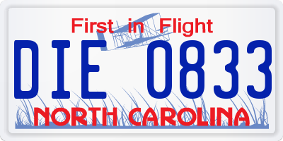 NC license plate DIE0833