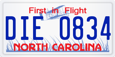 NC license plate DIE0834