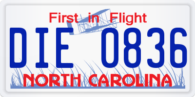 NC license plate DIE0836