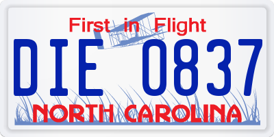 NC license plate DIE0837