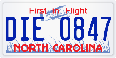 NC license plate DIE0847