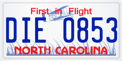 NC license plate DIE0853