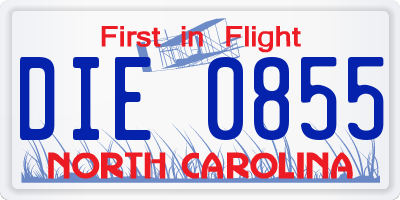 NC license plate DIE0855