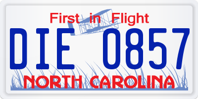 NC license plate DIE0857