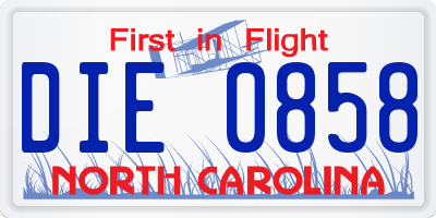 NC license plate DIE0858
