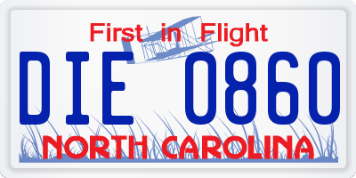 NC license plate DIE0860